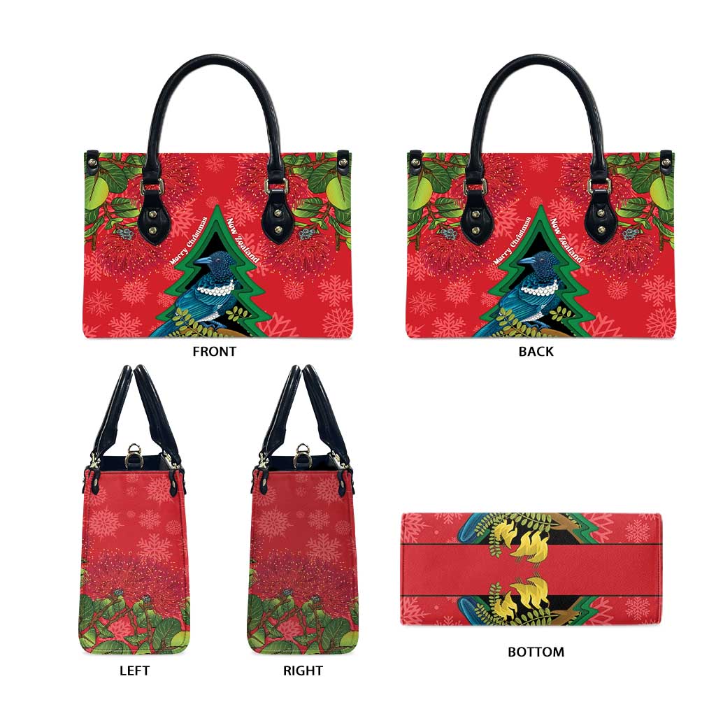 New Zealand Christmas In July Leather Bag Kowhai Tui Bird With Pohutukawa - Red - Aussie Hoodie