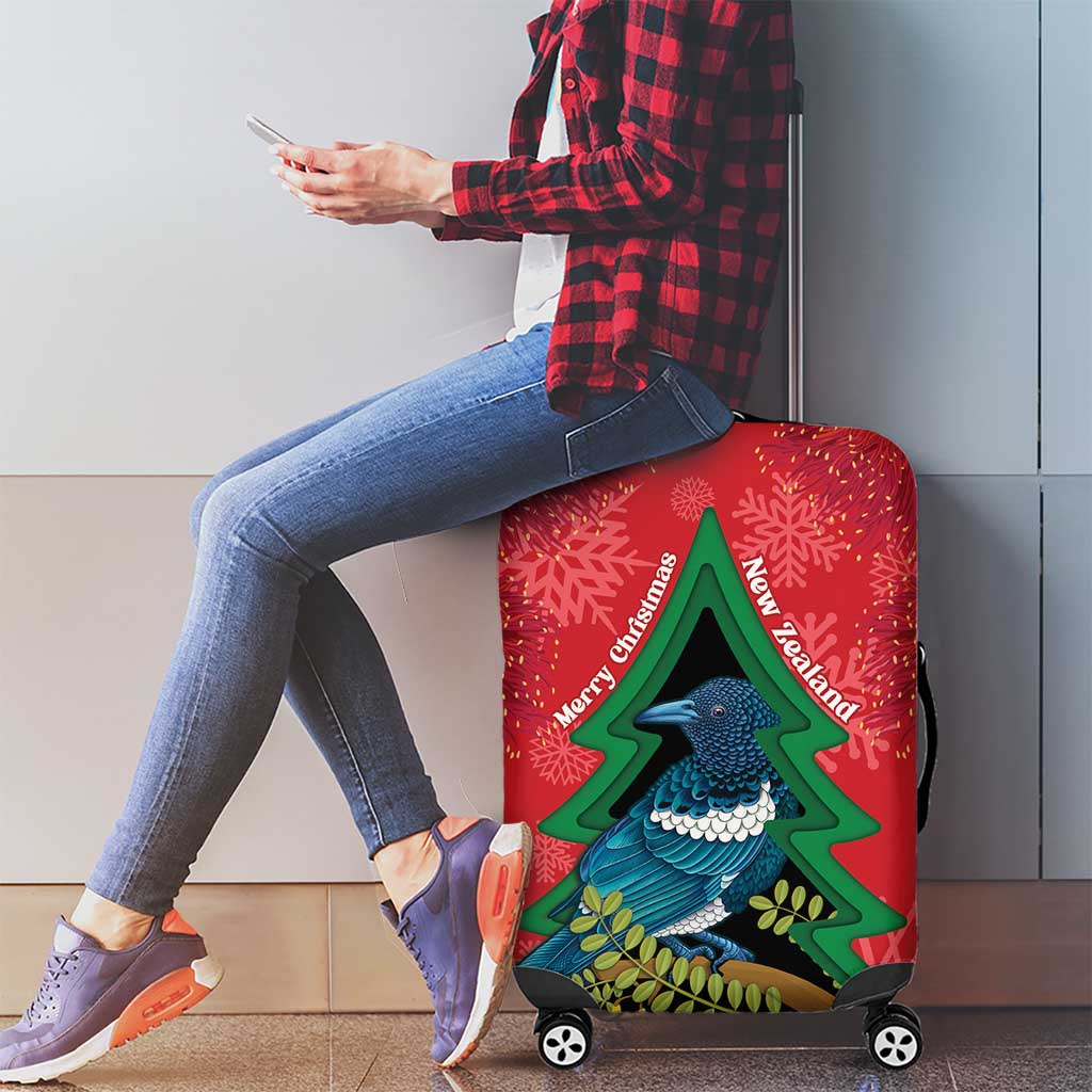New Zealand Christmas In July Luggage Cover Kowhai Tui Bird With Pohutukawa - Red