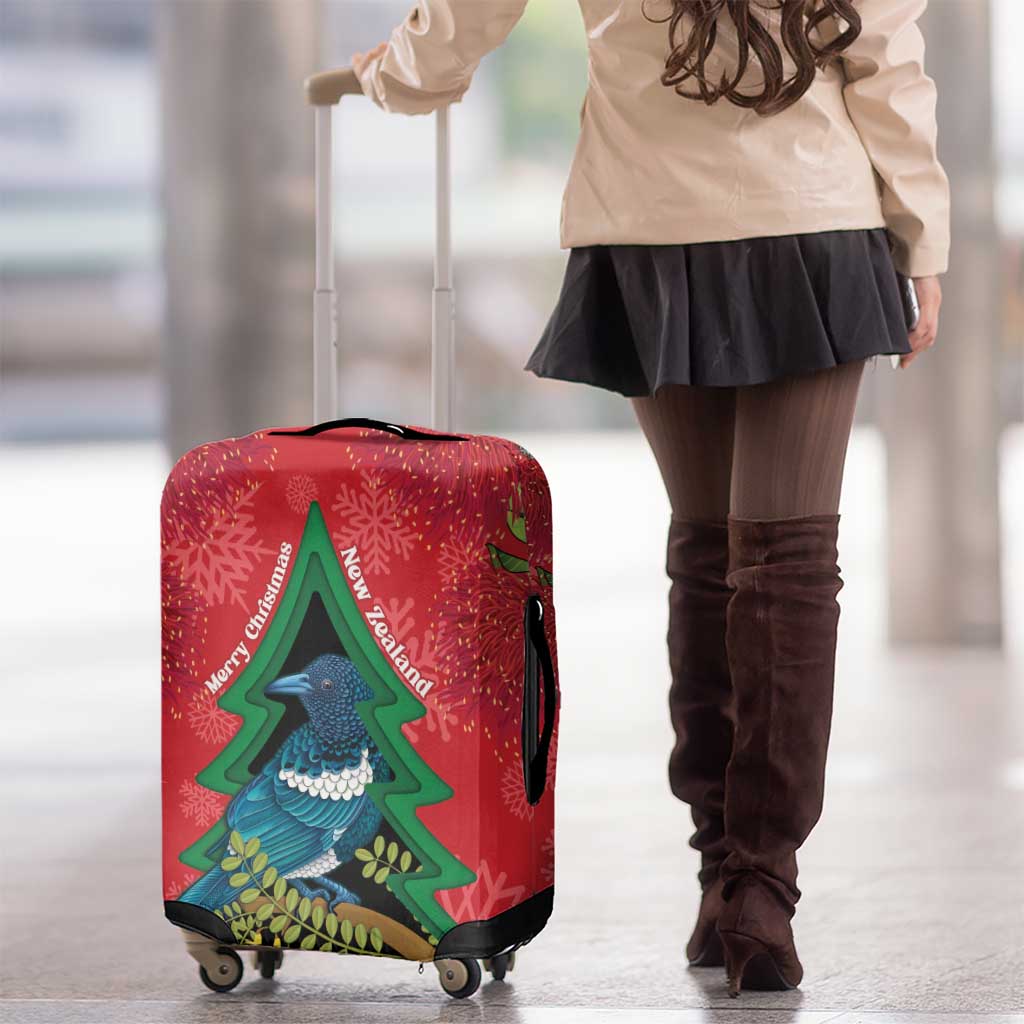 New Zealand Christmas In July Luggage Cover Kowhai Tui Bird With Pohutukawa - Red