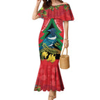 New Zealand Christmas In July Mermaid Dress Kowhai Tui Bird With Pohutukawa - Red