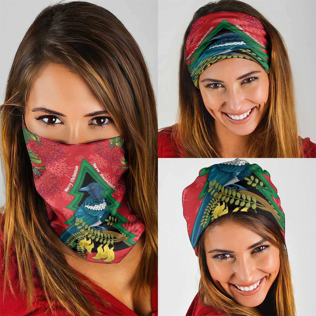 New Zealand Christmas In July Neck Gaiter Kowhai Tui Bird With Pohutukawa - Red - Aussie Hoodie