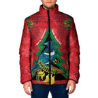 New Zealand Christmas In July Padded Jacket Kowhai Tui Bird With Pohutukawa - Red - Aussie Hoodie