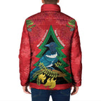 New Zealand Christmas In July Padded Jacket Kowhai Tui Bird With Pohutukawa - Red - Aussie Hoodie