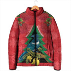 New Zealand Christmas In July Padded Jacket Kowhai Tui Bird With Pohutukawa - Red - Aussie Hoodie