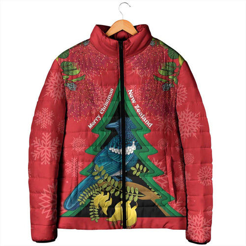 New Zealand Christmas In July Padded Jacket Kowhai Tui Bird With Pohutukawa - Red - Aussie Hoodie