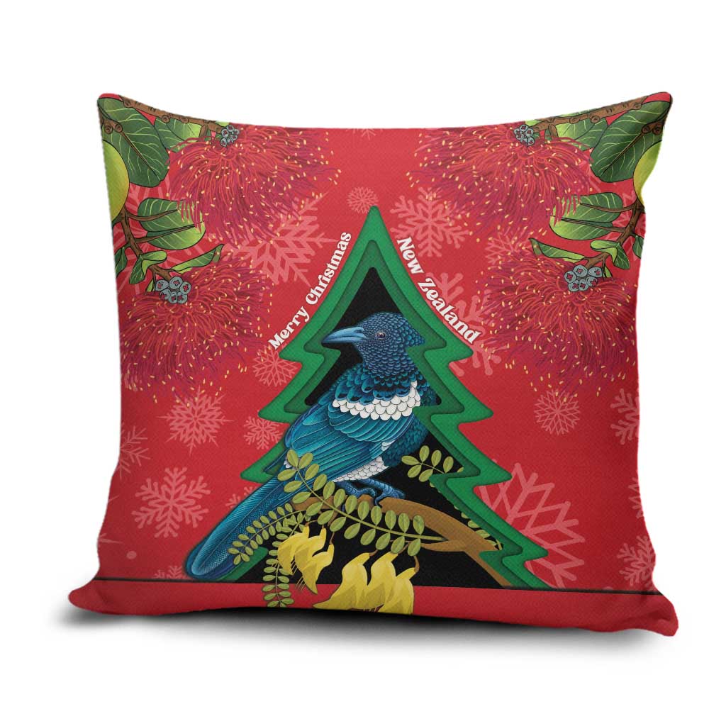 New Zealand Christmas In July Pillow Cover Kowhai Tui Bird With Pohutukawa - Red - Aussie Hoodie