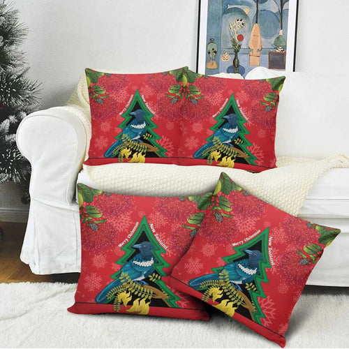 New Zealand Christmas In July Pillow Cover Kowhai Tui Bird With Pohutukawa - Red - Aussie Hoodie