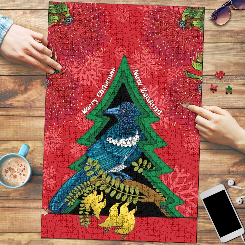 New Zealand Christmas In July Puzzle Kowhai Tui Bird With Pohutukawa - Red - Aussie Hoodie