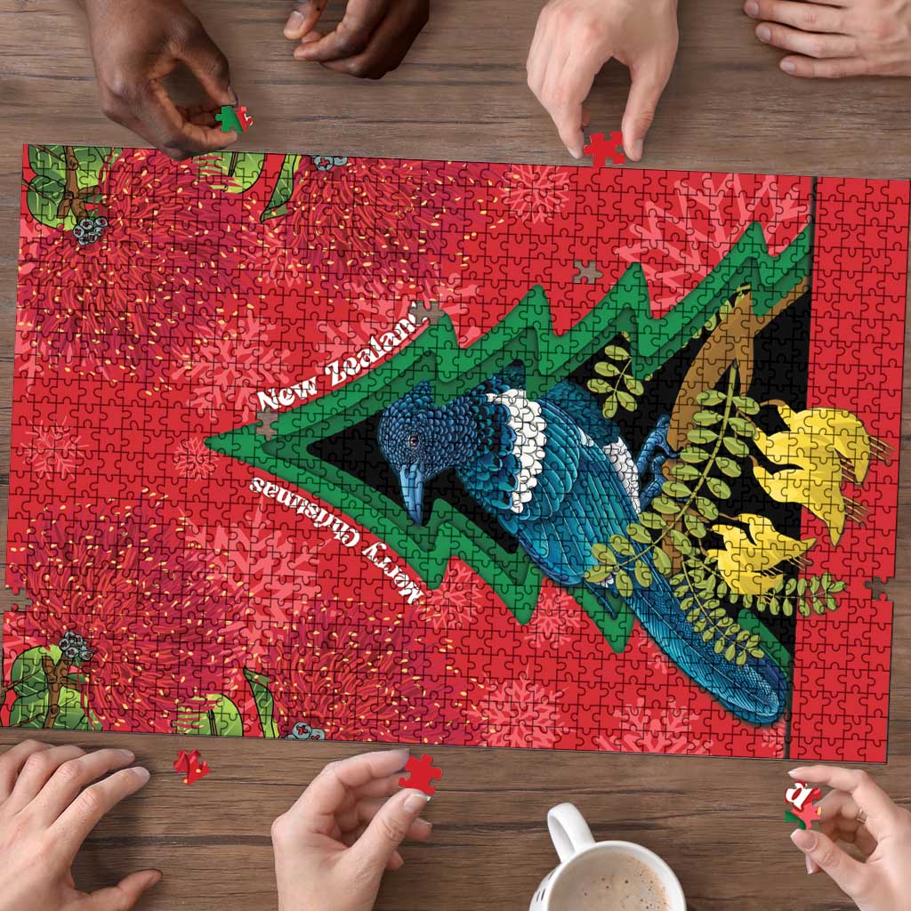 New Zealand Christmas In July Puzzle Kowhai Tui Bird With Pohutukawa - Red - Aussie Hoodie