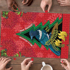 New Zealand Christmas In July Puzzle Kowhai Tui Bird With Pohutukawa - Red - Aussie Hoodie