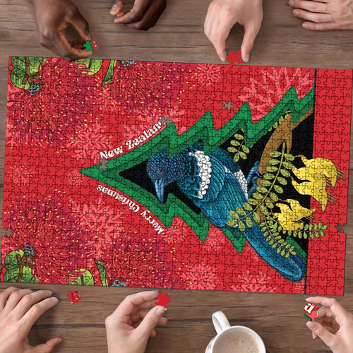 New Zealand Christmas In July Puzzle Kowhai Tui Bird With Pohutukawa - Red - Aussie Hoodie