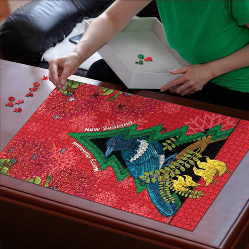 New Zealand Christmas In July Puzzle Kowhai Tui Bird With Pohutukawa - Red - Aussie Hoodie