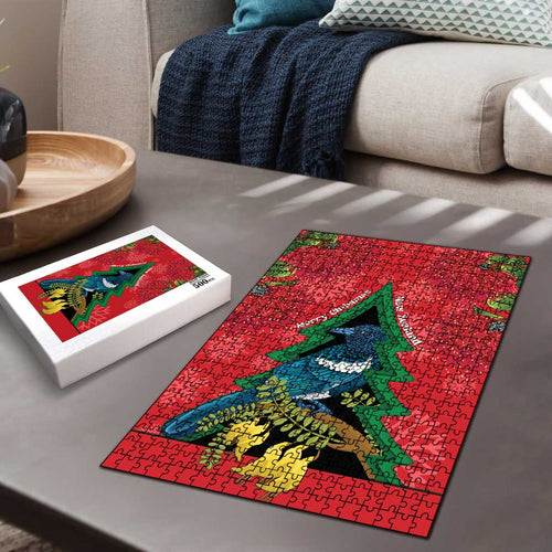 New Zealand Christmas In July Puzzle Kowhai Tui Bird With Pohutukawa - Red - Aussie Hoodie