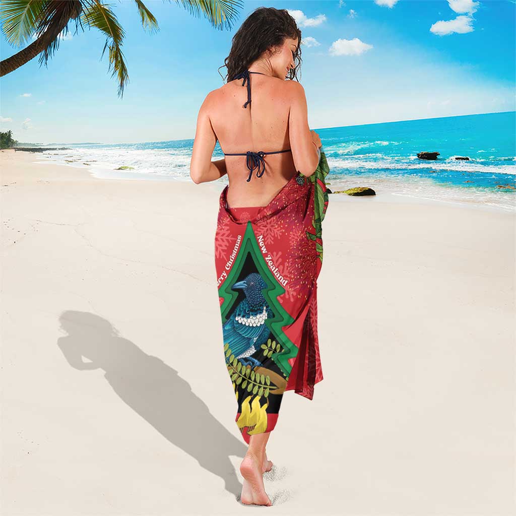 New Zealand Christmas In July Sarong Kowhai Tui Bird With Pohutukawa - Red