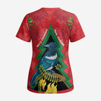 New Zealand Christmas In July Scrub Top Kowhai Tui Bird With Pohutukawa - Red - Aussie Hoodie
