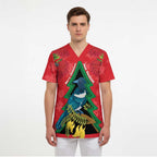 New Zealand Christmas In July Scrub Top Kowhai Tui Bird With Pohutukawa - Red - Aussie Hoodie