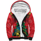 New Zealand Christmas In July Sherpa Hoodie Kowhai Tui Bird With Pohutukawa - Red