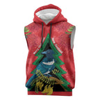 New Zealand Christmas In July Sleeveless Hoodie Kowhai Tui Bird With Pohutukawa - Red - Aussie Hoodie