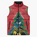 New Zealand Christmas In July Sleeveless Puffer Jacket Kowhai Tui Bird With Pohutukawa - Red - Aussie Hoodie
