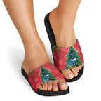 New Zealand Christmas In July Slide Sandals Kowhai Tui Bird With Pohutukawa - Red - Aussie Hoodie