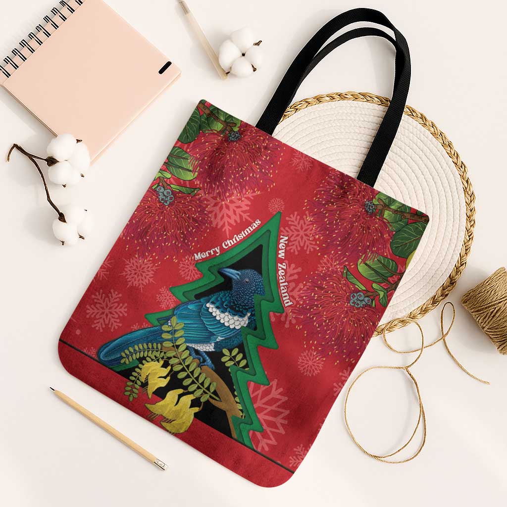 New Zealand Christmas In July Tote Bag Kowhai Tui Bird With Pohutukawa - Red - Aussie Hoodie