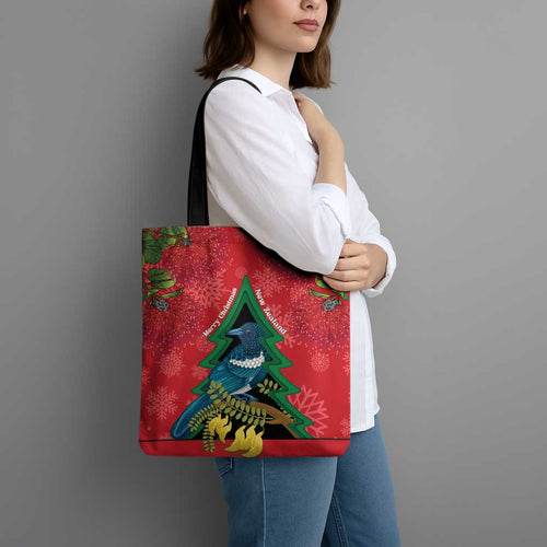 New Zealand Christmas In July Tote Bag Kowhai Tui Bird With Pohutukawa - Red - Aussie Hoodie