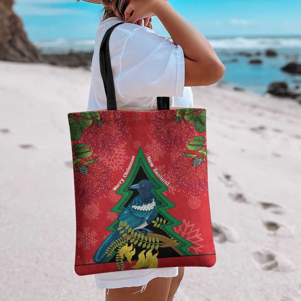 New Zealand Christmas In July Tote Bag Kowhai Tui Bird With Pohutukawa - Red - Aussie Hoodie