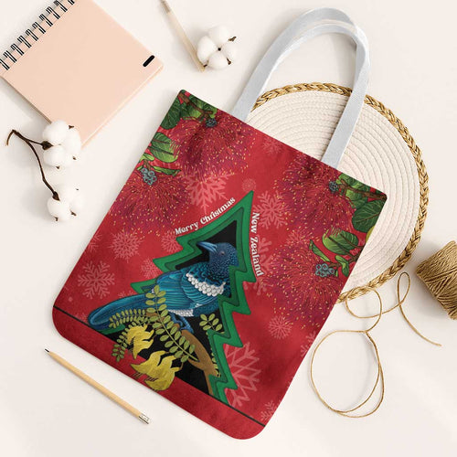 New Zealand Christmas In July Tote Bag Kowhai Tui Bird With Pohutukawa - Red - Aussie Hoodie