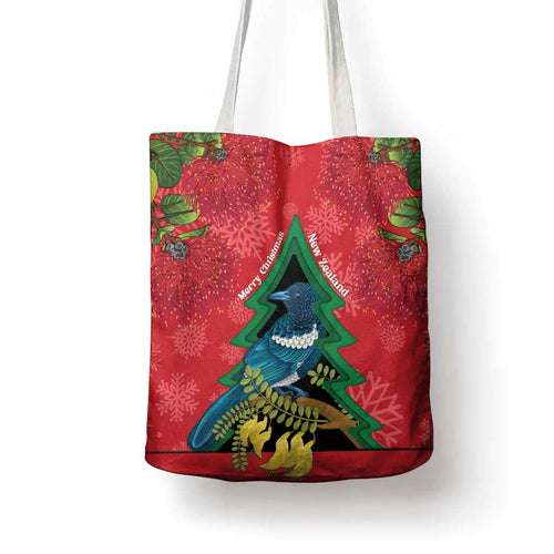 New Zealand Christmas In July Tote Bag Kowhai Tui Bird With Pohutukawa - Red - Aussie Hoodie