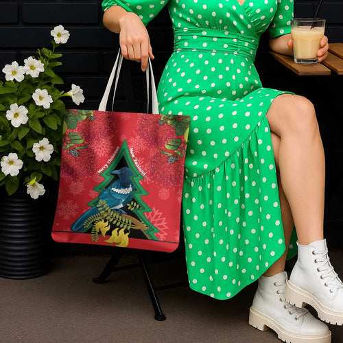 New Zealand Christmas In July Tote Bag Kowhai Tui Bird With Pohutukawa - Red - Aussie Hoodie