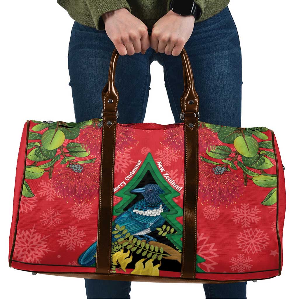 New Zealand Christmas In July Travel Bag Kowhai Tui Bird With Pohutukawa - Red - Aussie Hoodie