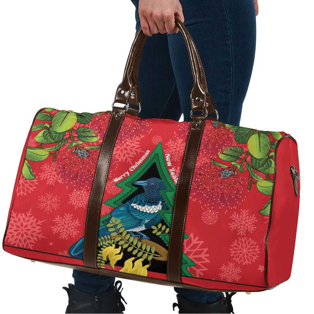 New Zealand Christmas In July Travel Bag Kowhai Tui Bird With Pohutukawa - Red - Aussie Hoodie