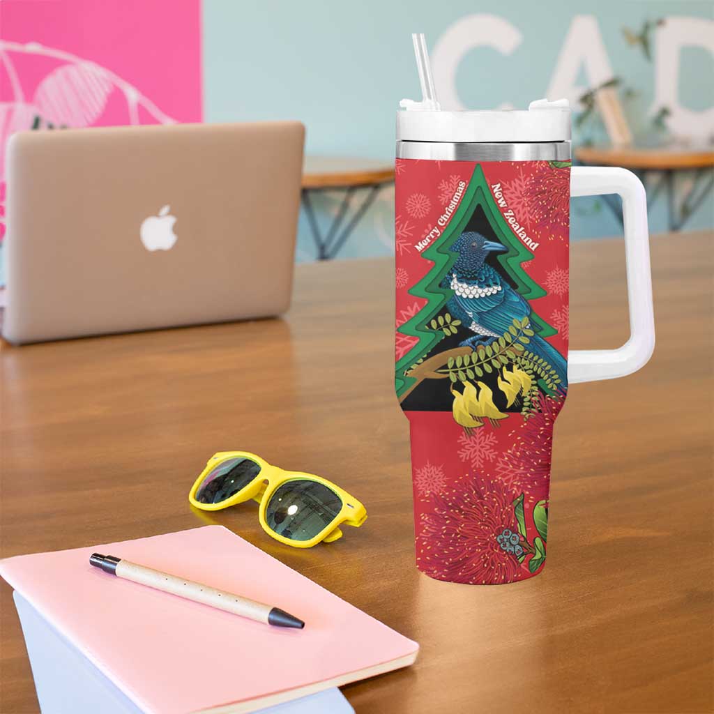 New Zealand Christmas In July Tumbler With Handle Kowhai Tui Bird With Pohutukawa - Red