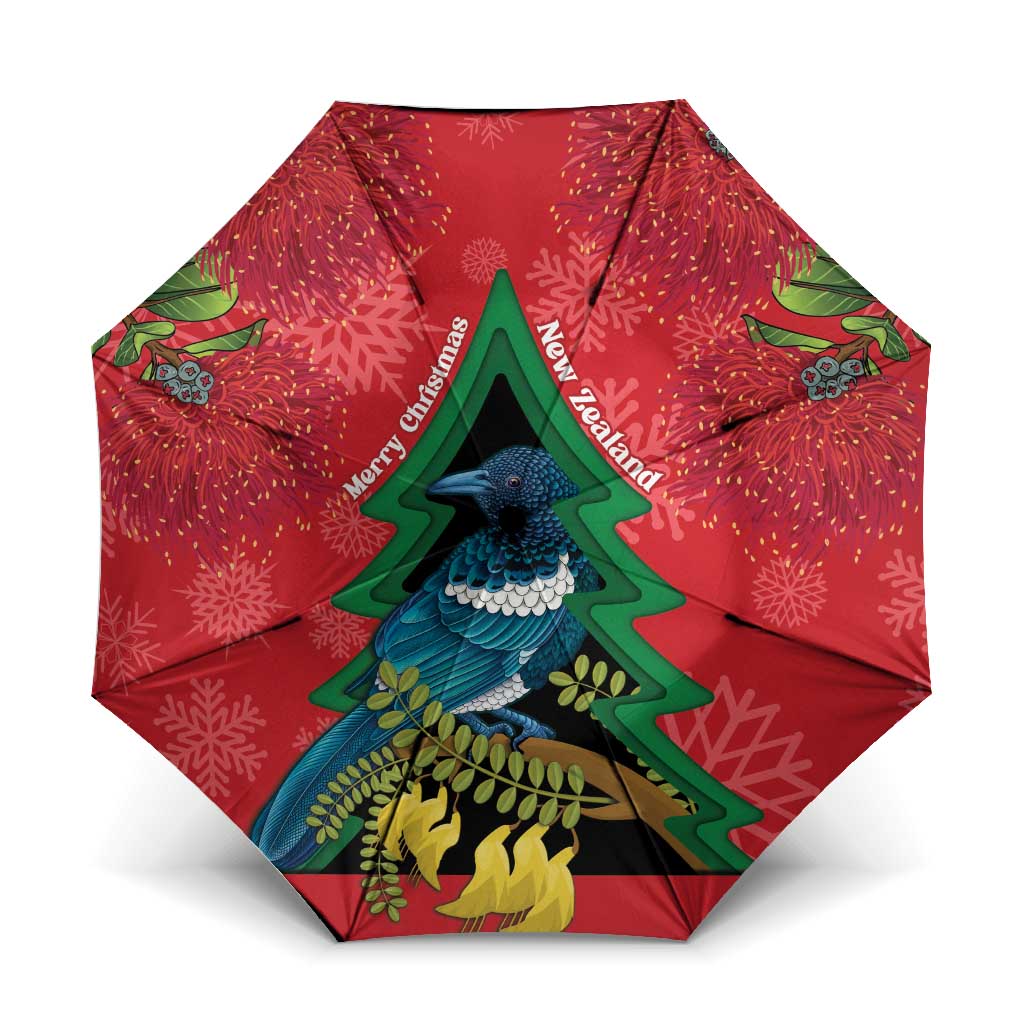 New Zealand Christmas In July Umbrella Kowhai Tui Bird With Pohutukawa - Red - Aussie Hoodie