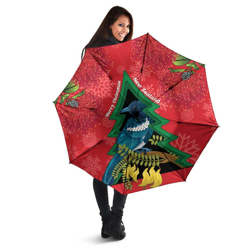 New Zealand Christmas In July Umbrella Kowhai Tui Bird With Pohutukawa - Red - Aussie Hoodie
