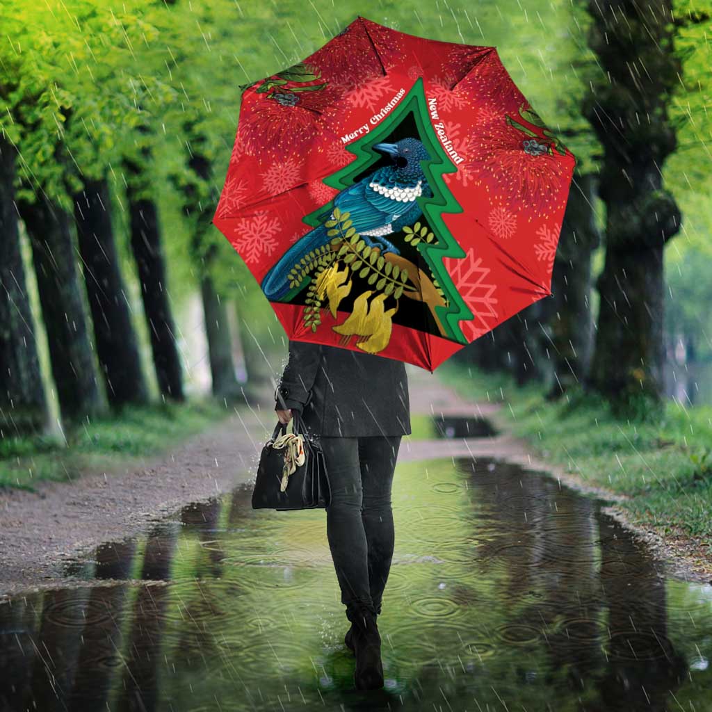 New Zealand Christmas In July Umbrella Kowhai Tui Bird With Pohutukawa - Red - Aussie Hoodie