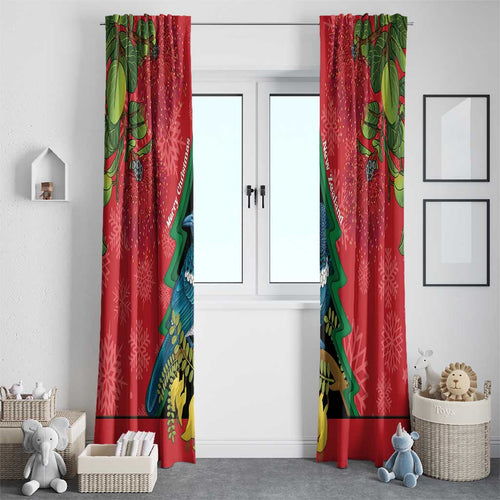 New Zealand Christmas In July Window Curtain Kowhai Tui Bird With Pohutukawa - Red