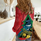 New Zealand Christmas In July Women Casual Shirt Kowhai Tui Bird With Pohutukawa - Red