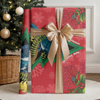 New Zealand Christmas In July Wrapping Paper Kowhai Tui Bird With Pohutukawa - Red - Aussie Hoodie