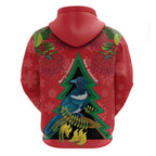 New Zealand Christmas In July Zip Hoodie Kowhai Tui Bird With Pohutukawa - Red