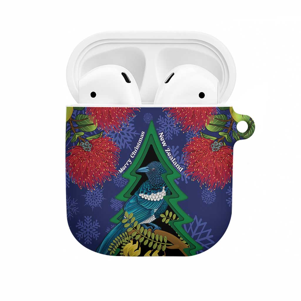 New Zealand Christmas In July AirPods Case Kowhai Tui Bird With Pohutukawa - Blue - Aussie Hoodie