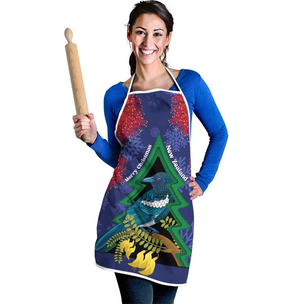 New Zealand Christmas In July Apron Kowhai Tui Bird With Pohutukawa - Blue - Aussie Hoodie
