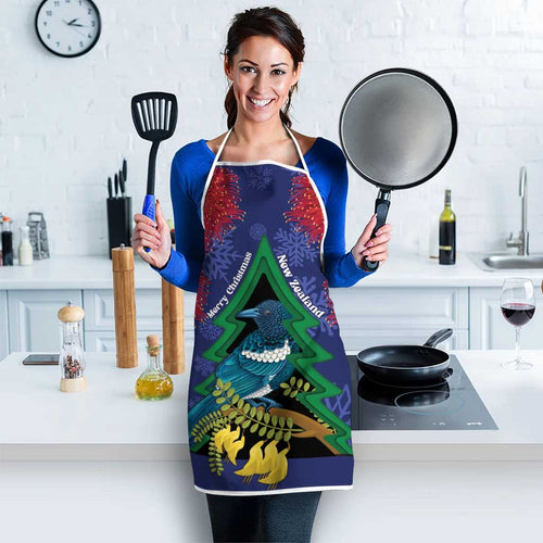 New Zealand Christmas In July Apron Kowhai Tui Bird With Pohutukawa - Blue - Aussie Hoodie