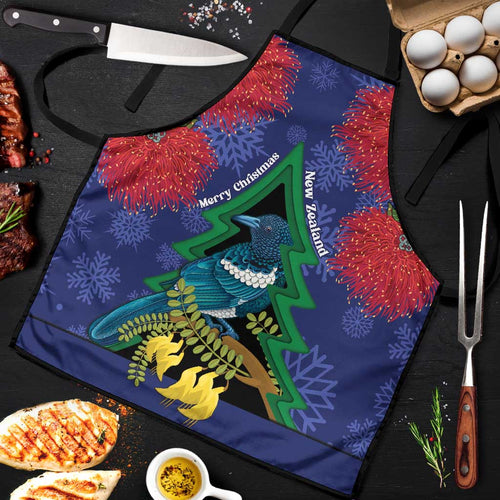 New Zealand Christmas In July Apron Kowhai Tui Bird With Pohutukawa - Blue - Aussie Hoodie