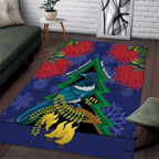 New Zealand Christmas In July Area Rug Kowhai Tui Bird With Pohutukawa - Blue