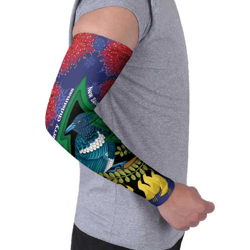 New Zealand Christmas In July Arm Sleeves Kowhai Tui Bird With Pohutukawa - Blue - Aussie Hoodie