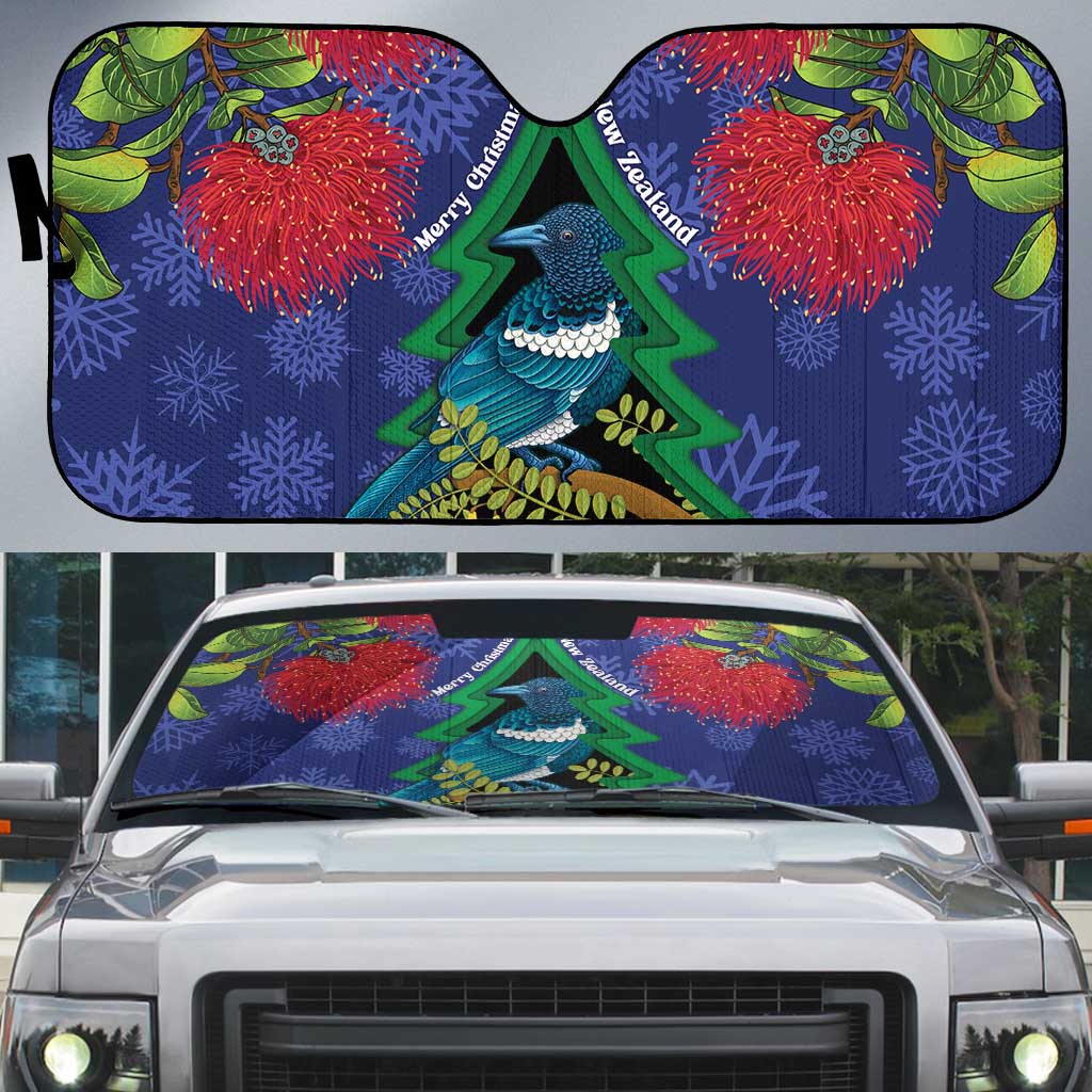 New Zealand Christmas In July Auto Sun Shade Kowhai Tui Bird With Pohutukawa - Blue - Aussie Hoodie