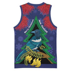 New Zealand Christmas In July Basketball Jersey Kowhai Tui Bird With Pohutukawa - Blue - Aussie Hoodie