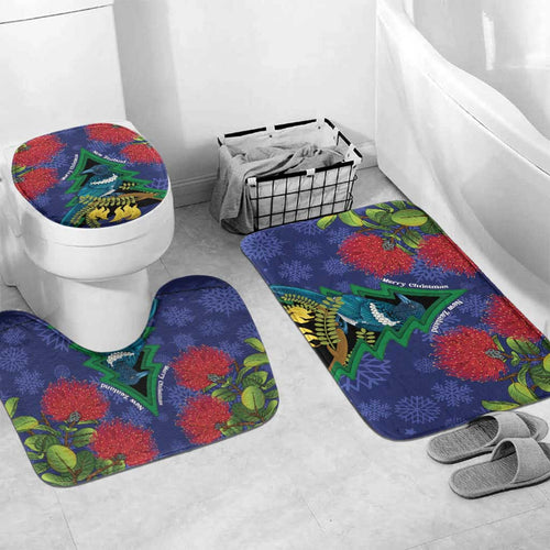 New Zealand Christmas In July Bathroom Set Kowhai Tui Bird With Pohutukawa - Blue - Aussie Hoodie