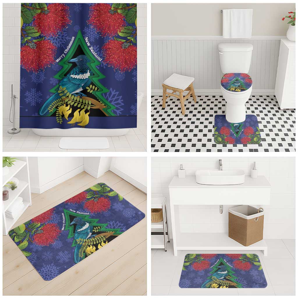 New Zealand Christmas In July Bathroom Set Kowhai Tui Bird With Pohutukawa - Blue - Aussie Hoodie